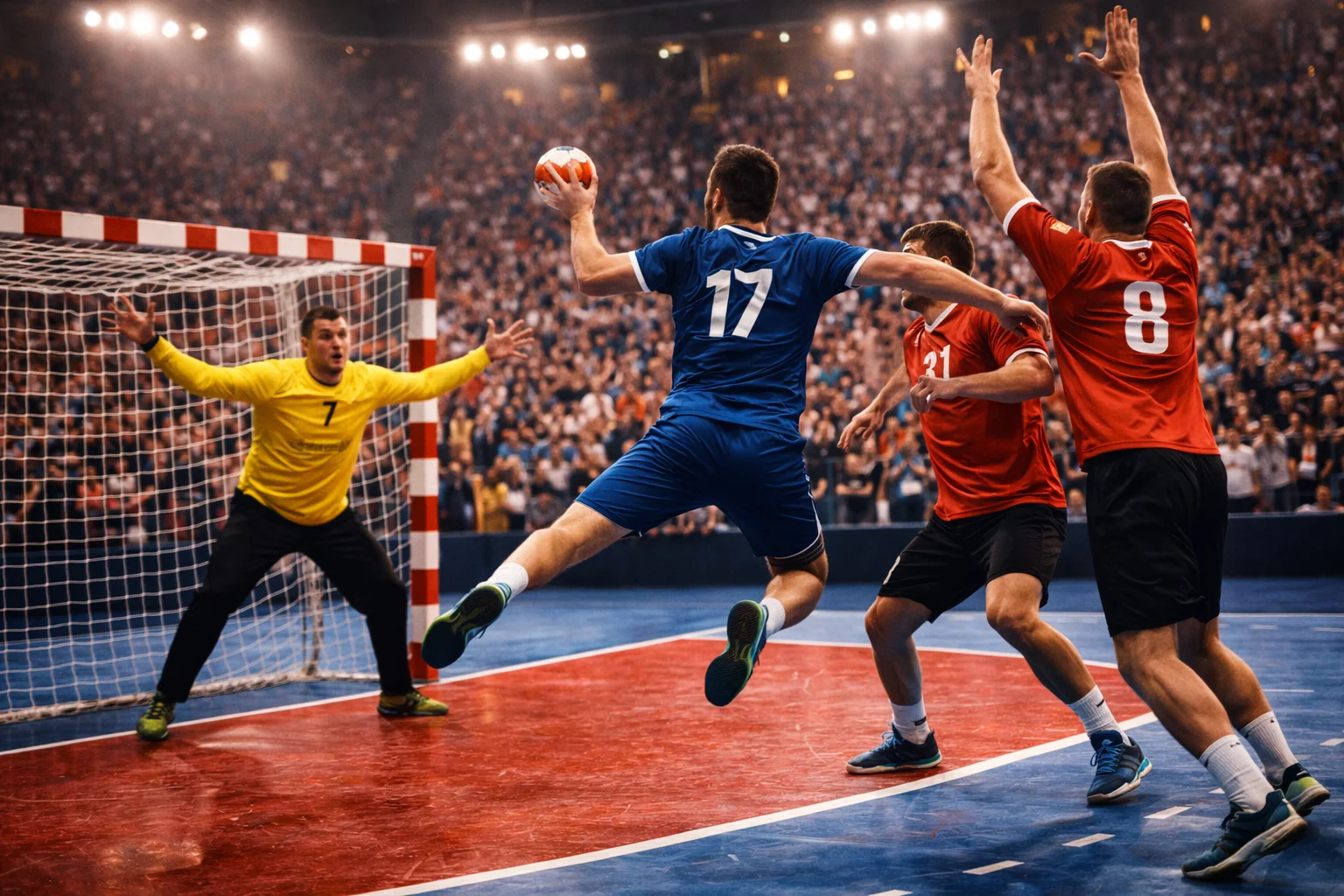 Volle Handballhalle während eines Bundesliga-Spiels mit begeisterten Fans