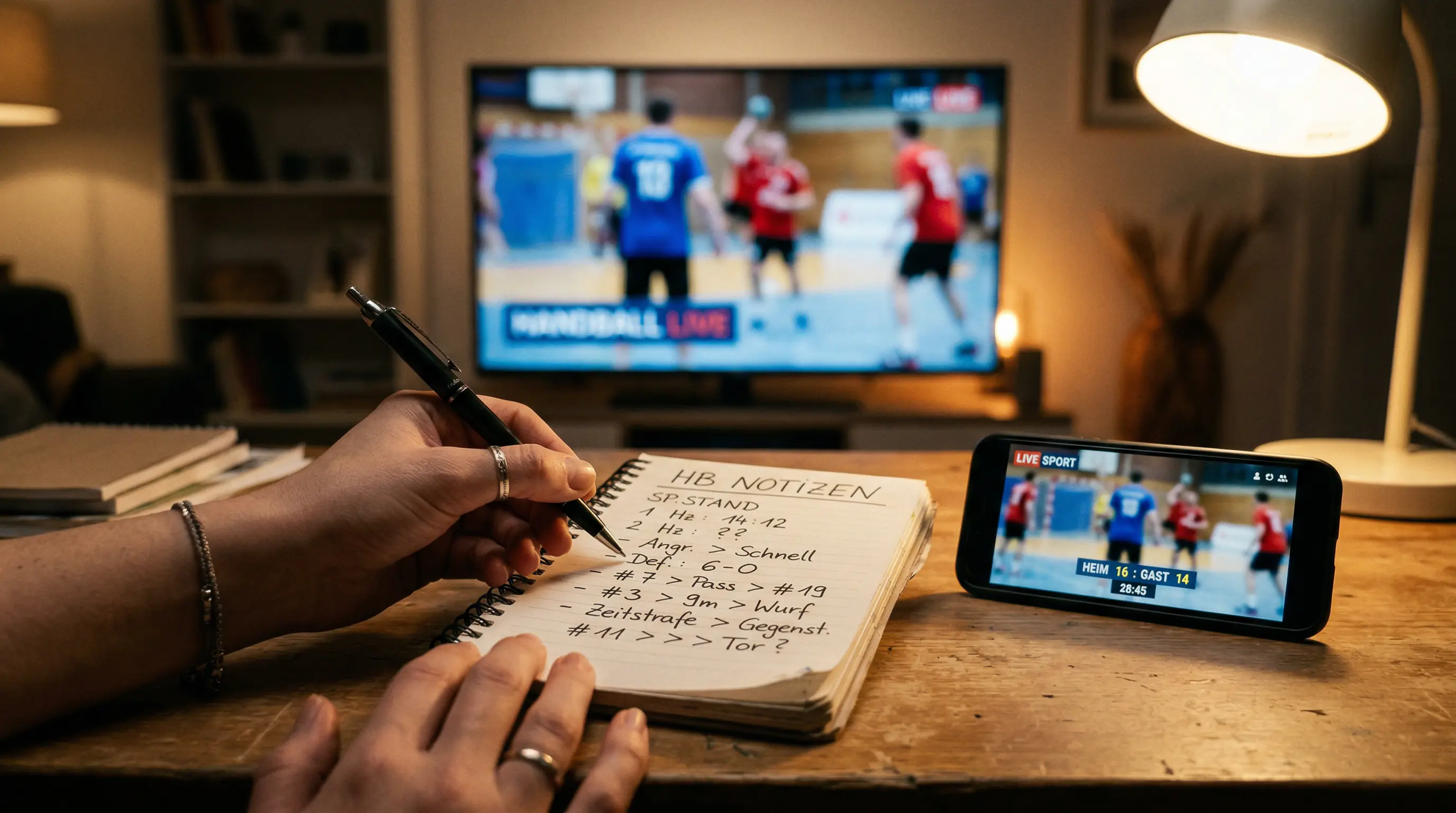 Mehrere Handball-Spielszenen nebeneinander auf einer Anzeigetafel